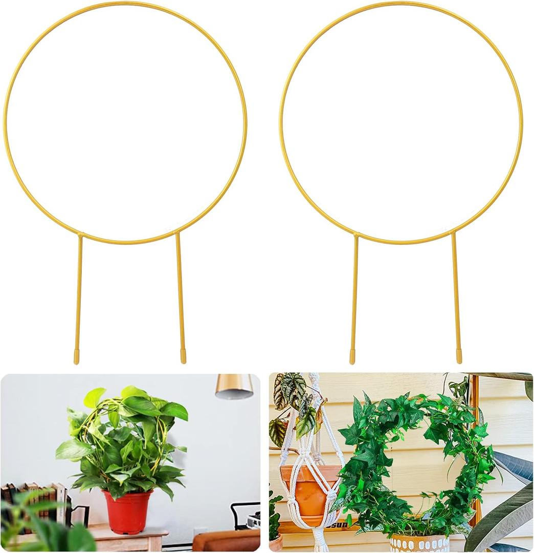 2 Pack Circle Trellis for Climbing Plants Indoor, 15" Gold Small Plant Support Stakes, Flower Houseplant Hoya Support for Potted Plants & Garden Stem Vines