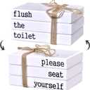 Restroom Bathroom Decor for Shelves, Funny Wooden Farmhouse Mini Book Stack for Bathroom Toilet Shelf Sign Decor Two-Sided Tabletop Decorative Set of 3 (white)