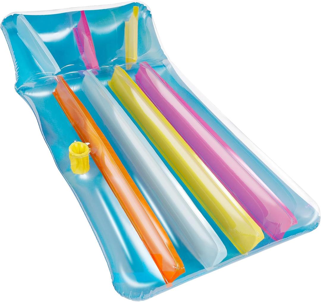 Zcaukya Inflatable Pool Float, 65 Inch Colorful Inflatable Pool Lounger with Pillow & Cup Holder for Adults, Swimming Pool Inflatable Floating Mat for Summer Parties