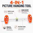 4-in-1 Picture Hanging Tool with Level, Magnetic Nail Holder, Ruler Marking Guide, Includes 30 Nails for Hanging Picture Frames, Mirrors, Clocks & Gallery Wall Decor