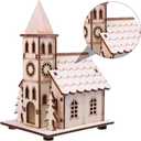 NUOBESTY Christmas Scene House Light Up Mini Wood Houses Village Collections Luminous Figurines Tabletop Ornaments for Xmas Decoration