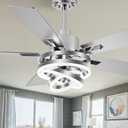 52" Silver Chrome Ceiling Fan with 3 Adjustable Rings for DIY Shape 3‑Color Dimmable,5 Double‑Sided Blades,Quiet Reversible DC Motor,Timing,Sloped Ceiling Compatible Modern Fandelier, Chrome-52 Inch-MD-DC2062-C