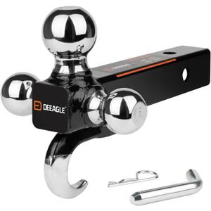 DEEAGLE 3 Ball Hitch with Hook, Tri Ball Hitch, 1-7/8", 2" and 2-5/16" Ball, Fit 2 Hitch Receiver, Heavy Duty Tow Hitch