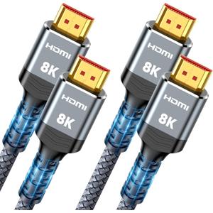 Highwings 8K HDMI Cable 2.1 10FT/3M 2-Pack, 48Gbps High Speed HDMI Cord-Nylon Braided 8K60Hz 4K120Hz 4K144Hz 3D eARC HDR10 4:4:4 HDCP 2.2&2.3 QMS DSC VRR, Compatible for Laptop, Monitor, Roku TV,HDTV (Grey)