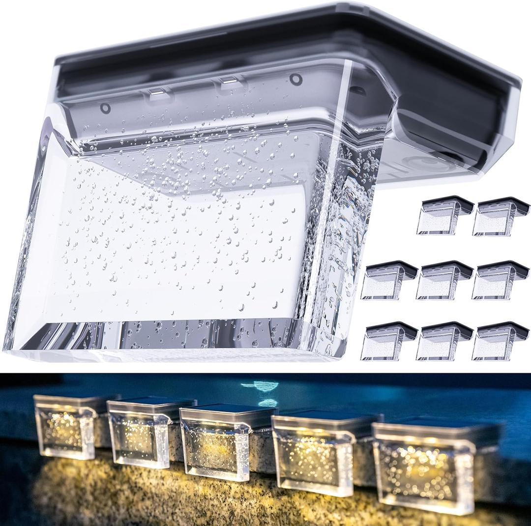 Solar Deck Lights 8 Pack, Solar Step Lights IP65 Waterproof Solar Powered Outdoor Led Lights for Fence Railing Wall Pool Stair Yard Garden Patio Pool Decorations (Warm White)
