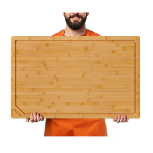 Kikcoin 30”×20” Bamboo Cutting Boards for Kitchen, Heavy Duty Wooden Cutting Boards, Healthy Extra Large Chopping Boards with Deep Juice Groove and Handle, Oversized Stove Top Cover, Natural
