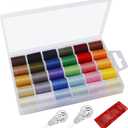 Fbshicung Polyester Sewing Thread Set - 30 Assorted Colors, 50 Yards per Thread Spool, Sewing Kit Includes 5 Large Eye Hand Needles, 2 Needle Threader, Suitable for DIY Hand Sewing