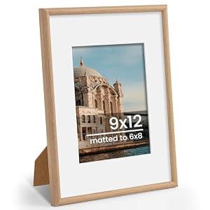 FLYJOE 9x12 Picture Frame, Display Pictures 6x8 with Mat or 9x12 Without Mat, Wall and Tabletop Display Photo Frame, Natural, Pack of 2