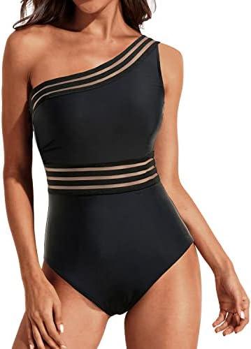 Tempt Me Women One Piece Swimsuits Tummy Control One Shoulder Bathing Suits Ruffle Swimwear (Size XL)