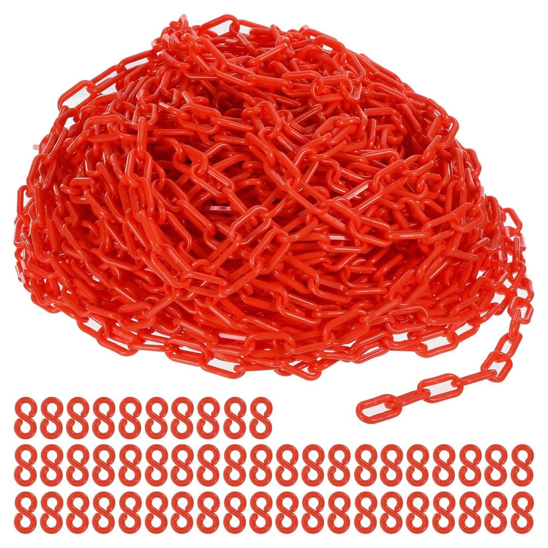 PATIKIL Plastic Chain Links, 200 Foot Safety Chains, Red Plastic Chains for Barriers, Crowd Control, Queue Lines, Parking, Fences, Gate, Concerts, and Decoration