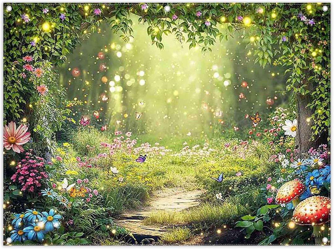 ZTHMOE Fabric 8x6ft Enchanted Forest Photography Backdrop Fairy Garden Background Kids Girl Magic Wonderland Party Decoration Spring Photo Booth Props
