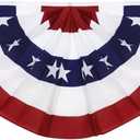 2x4Ft American Flag Bunting Patriotic Decorations,1 Pcs USA Pleated Fan Flag Brass Grommets Quality, Large Size Half Fan Banner Indoor/Outdoor Decoration for 4th of July, Memorial Day Independence Day