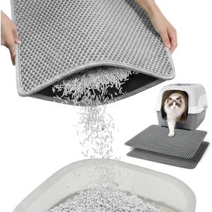 Cat Litter Mats (2-Pack) 24" x 18", Litter Box Mat, Non-Slip Waterproof Litter Mat with Honeycomb Trapping Layer, Easy Clean Leakproof Litter Matt, Soft EVA Durable Anti-Scratch Kitty Litter Mat (Gray)