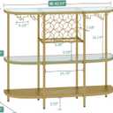 O&K FURNITURE Home Bar Table with Racks, 3 Tier Bar Table with Glass Holders, Cabinet with Open Shelf, Liquor Bar Coffee Bar Table for Living Room Kitchen, Gold