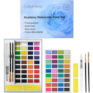 3 x 72 Colors Large Block Watercolor Paint Set for Watercolors Workbook, Portable Water Colors Paint Kit with 2 Paintbrushes 1 Waterbrush for Painting Beginners & Professional Amateur (72 Colors), 72 Count