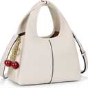 Women's Top Handle Handbag Small Satchel Bags Trendy Hobo Purse Crossbody Bag Faux Leather Shoulder Bag Satchel Purse (Beige With Cherry)