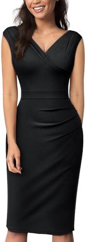 AISIZE Women's Retro V-Neck Ruffle Cap Sleeve Cocktail Business Dress, Extra Large, Black  AISIZE Women's Retro V-Neck Ruffle Cap Sleeve Cocktail Business Dress, Extra Large, Black