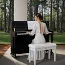 Premium Duet Piano Bench with Storage – 3 Inches Plush PU Leather Seat, Solid Wooden Legs, Comfortable Piano Seat for Two - White, Large Bulky
