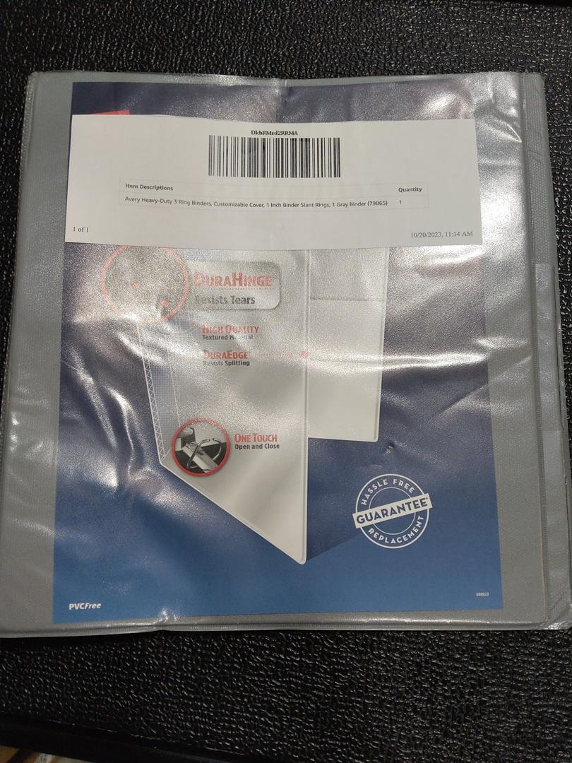 Avery Heavy-Duty View 3 Ring Binder, 1 Inch One Touch Slant Rings, 250-Sheet Capacity, DuraHinge, 1.4 Inch Wide Spine, Customizable Clear Cover and Spine, 1 Dark Gray Binder (79865)