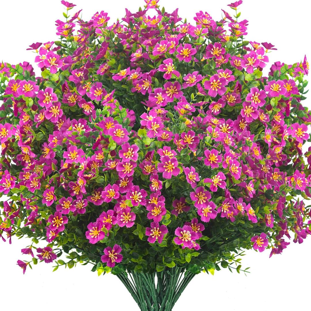 Outdoor Artificial Flowers UV Resistant & Fade Proof, 12 Pack Realistic Fake Flowers for Garden, Patio, Lawn Decor - Weatherproof Plastic Plants (Magenta)