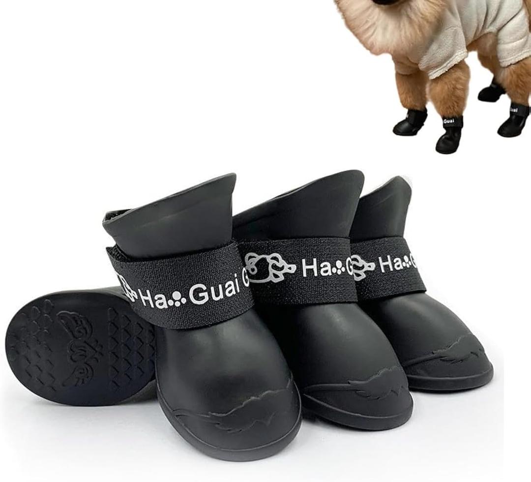 Puppy Dogs Candy Colors Anti-Slip Waterproof Rubber Rain Shoes Boots Paws Cover (Black, Medium) (M: 1.6''x 2''(W*L)