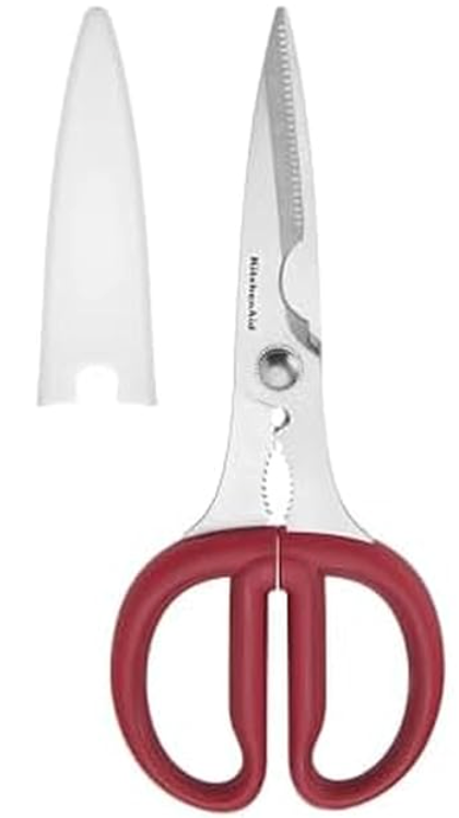 KitchenAid All Purpose Kitchen Shears with Protective Sheath Durable Stainless Steel Scissors, Dishwasher Safe, Soft Grip Comfort Handle, 8.72 Inch, Red