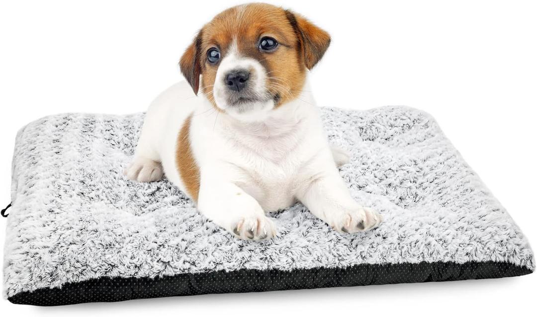 Dog Bed Kennel Pad Washable Anti-Slip Crate Mat for Small Dogs and Cats (24-inch) (White-Black Rose Swirl)