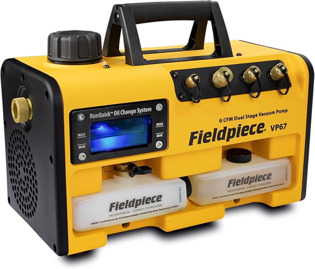 Fieldpiece VP67 Vacuum Pump  6 CFM, 1/2 HP DC Motor, RunQuick Oil Change System  Portable - Professional HVAC Tool - A2L Compatible