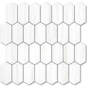 Vamos Tile Long Hexagon Peel and Stick Backsplash Tile - 10 Sheets Stick on Backsplash for Kitchen and Bathroom 12.4 x 12 Inch Dolomite Marble Look PVC Self Adhesive Mosaic Wall Tiles