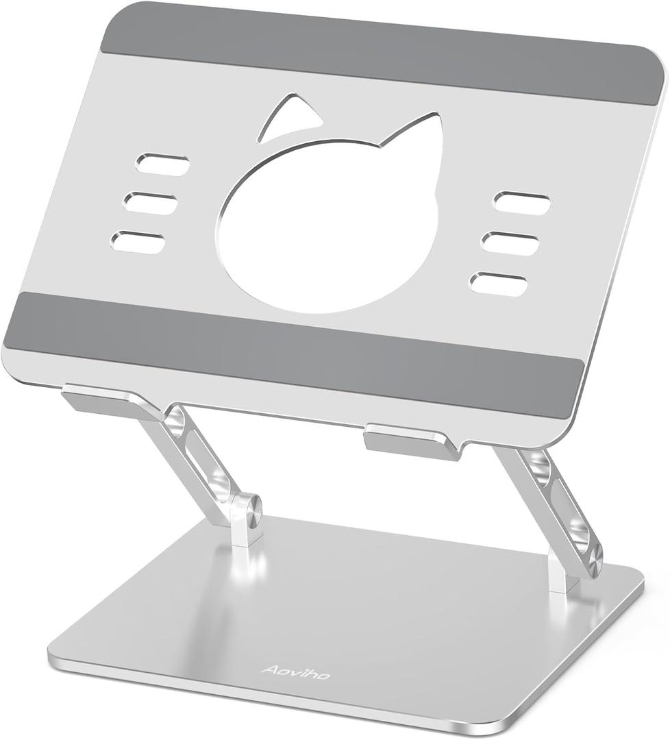 Laptop Stand for Desk  Portable Adjustable Laptop Riser & Holder, Foldable Computer Stand Compatible with MacBook Air Pro, Dell, HP, Lenovo (10"-17.3"), Featuring Cat Panel Design, Silver