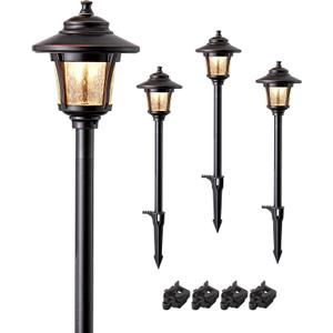 EDISHINE Low Voltage Landscape Lighting, 12V 3W 120LM 3000K Seed Glass Outdoor Landscape Path Lights with Connectors, ORB Waterproof Electric LED Pathway Light Wired for Walkway Garden Yard, 4 Pack