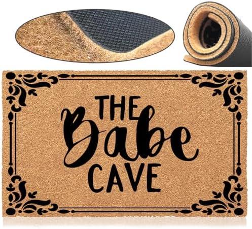 Jec&Smis Welcome Mat The Babe Cave Door Mats for Home Entrance Funny Doormat, Coir Fiber Outdoor Doormats for Entrance Anti-Slip PVC Backing 18" x 30"