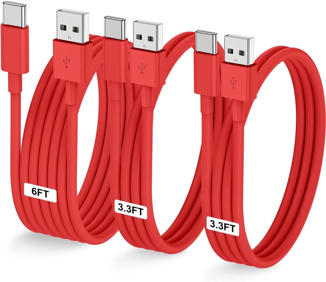 3-Pack Red [3.3FT+3.3FT+6FT] USB A to USB C CableUSB to USB C Car Carplay Cable for iPhone Air 17 16e 16 15 Pro Plus Pro Maxfor Galaxy S25/S24, for iPad Pro/Air/mini, for MacBook Pro/Air and More