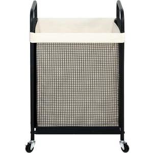 STO STO Laundry Hamper, 90L Rolling Laundry Sorter Cart with Removable and Washable Liner Bag, Clothes Hamper with Wheels and Metal Handle for Laundry Room and Bedroom (1-Section, Beige)