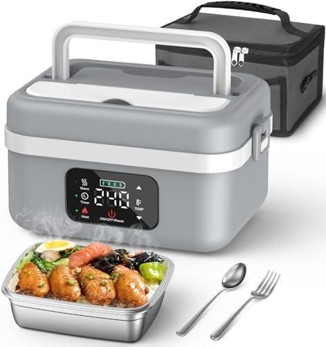 ODSD Cordless Electric Lunch Box for Adults, 16000mAh Rechargeable Self-Heating Lunch Box Food Warmer with Timer & Adjustable Heating, 34oz/1L Container with Insulated Bag for Office Car Outdoor