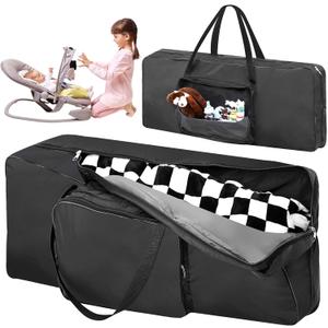 Bouncer Cover 35.8 x 15.4 x 4.5 Inches Transport Bag for Bouncer Black Infant Bouncy Seat Travel Bag Double Zipped Bouncer Carrier with Shoulder Pad