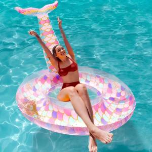 Ginkago Pool Floats Inflatable Swimming Rings Mermaid Tail Tubes Glitters Water Party Summer Beach for Kids and Adults (Large)