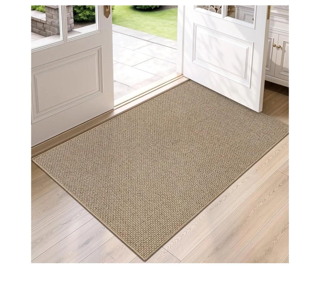 DEXI Thin Door Mat Indoor Entrance 48x72, Non Slip Entryway Mat, Dark BeigeLow Profile Front Doormat, Dirt-Trapping & Absorbent Surface Entry Rug for Inside House, Patio, Porch