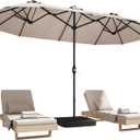 DomeShade 15ft Patio Umbrella with Base,Large Outdoor Double-Sided Rectangle Umbrella with Crank Handle, Market Umbrella for Poolside Garden Deck Backyard Beach Pools, Beige