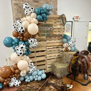 ALL-IN-1 Cowboy Balloon Garland Arch Kit with Cow Print Balloons for A Littlle Cowboy is on The Way,Farm Western Baby Shower Firstt Rodeo Birthday Party Decorations (Blue)