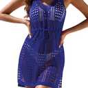 AI'MAGE Crochet Bathing Suit Coverups for Women Sleeveless Bikinis Cover Up Hollow Out Beachwear Deep Blue, Size Small