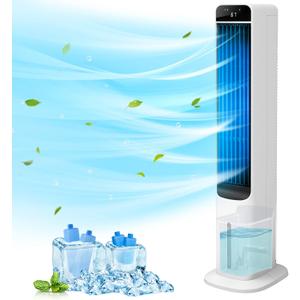 Evaporative Air Cooler - 41" Portable Cooling Fan Swamp Cooler with 4 Ice Packs and Remote, Quiet Bladeless Tower Fan Blow Cold Air, 120 Oscillation 3 Speeds 3 Modes, for Bedroom Home Office (WTF009)