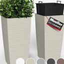 Mueller M-Resin Heavy Duty Tall Planter, Indoor/Outdoor Grande Plant, Tree, Flower Pot, 2-Piece Set, 27.5”, Modern Design, Built-in Drainage, Beige
