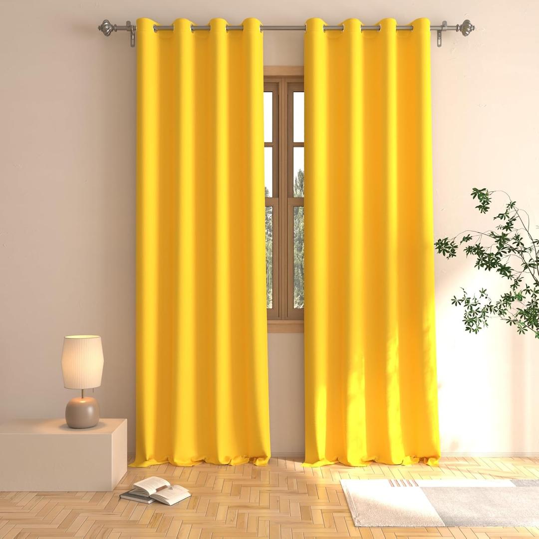 Yellow Curtains Room Darkening 92 inches Long Window Curtain Panels Living Room Divider Patio Doorway Sliding Glass Door Grommet Top Bedroom Thermal Insulated Drapes Kitchen Basement 2 Panels 52"x92"