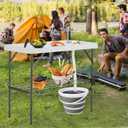 Folding Fish Cleaning Table with Collapsible Bucket, Portable Outdoor Fillet Station Camping Sink Table with Faucet, Drainage Hose & Sprayer, Grid Rack, Knife Groove for Picnic Fishing, 45 Inches X 23 Inches X 37 Inches