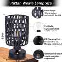 Cordless Rechargeable Outdoor Table Lamps, Battery Operated Table Lamp, Stepless Dimmable for Patio, Living Room, and Bedroom (Bulb Included) - Set of 2 (Black)