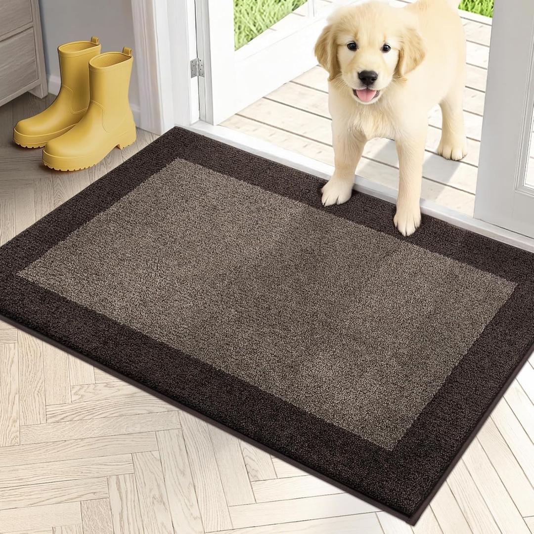 PURRUGS Dirt Trapping Door Mat 24" x 36", Non-Slip Washable Entry Mat, Dog Doormat, Front Door Mat, Super Absorbent Entrance Mat for Muddy Shoes & Paws, Grayish Brown & Coffee