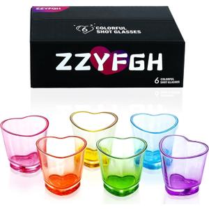 6 x ZZYFGH 6 Pack Colorful Shot Glasses, 1.5 oz Heavy Base Shot Glasses Set, Heart Shaped Shot Glasses Set, Tequila Cups Small Glass, Shot Glasses for Whiskey, Vodka, Spirits & Liquors, Mother's Day Decor