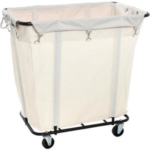 Household Essentials Commercial Laundry Cart with Rolling Caster Wheels, Natural Canvas Liner with Black Steel Frame