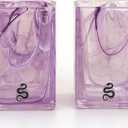 2 Piece Rectangular Glass Toothbrush Holder and Cup Set | Made of glass with heavy base, purple inlay inside the glass,Can be used as toothbrush holder or pen holder.